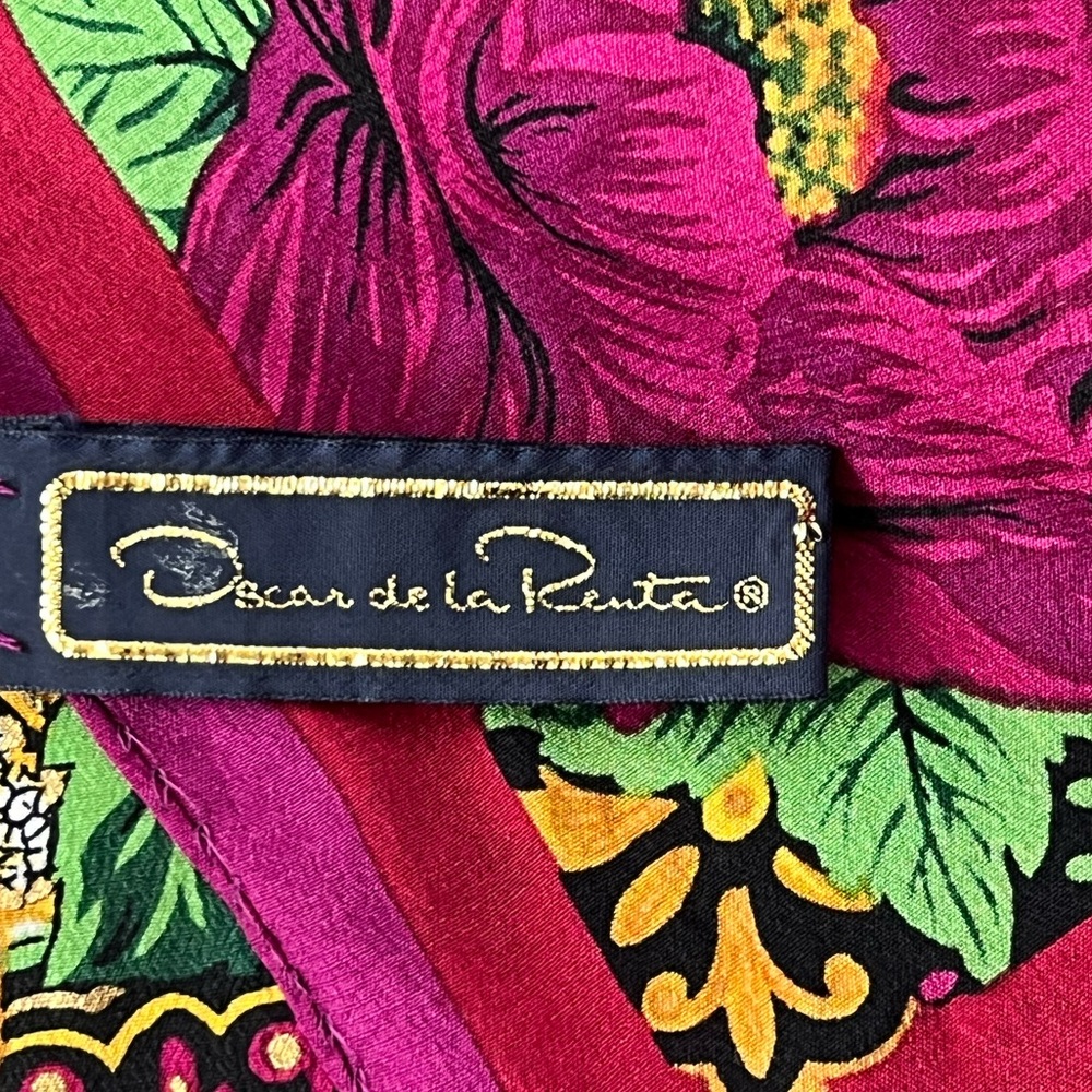 🌺Vibrant Sheer Silk Pink Floral Scarf by Oscar de la Renta | 51”x10.5” - Picture 3 of 17